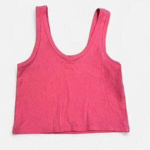 Garage Ribbed V-Neck Cropped Tank Top in Hot Pink - Size P/S